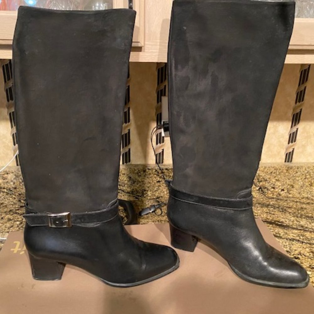 Black Leather/Suede boots Size 10 Medium with mid size heel